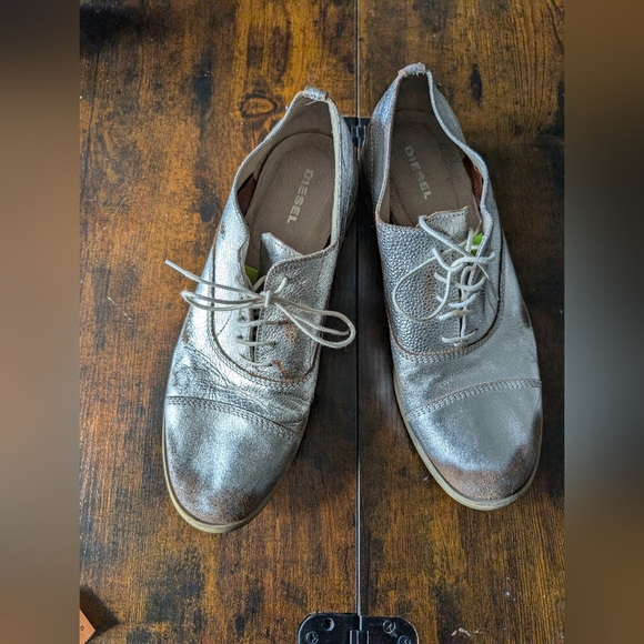 Diesel Metallic Silver Leather Oxford Dress Shoes Made in Italy - Picture 1 of 12
